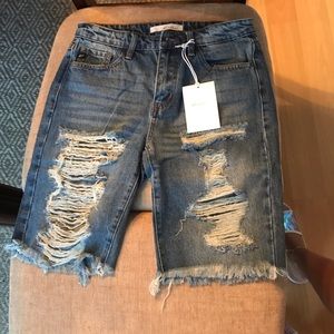 Denim Knee Ripped Mom Shorts